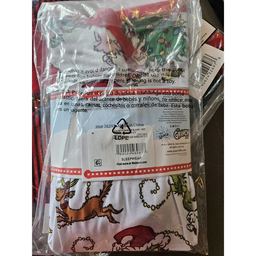 Jolly Jammies Grinch Pet Pajama Bandana Set Med White New Dr. Seuss Holiday